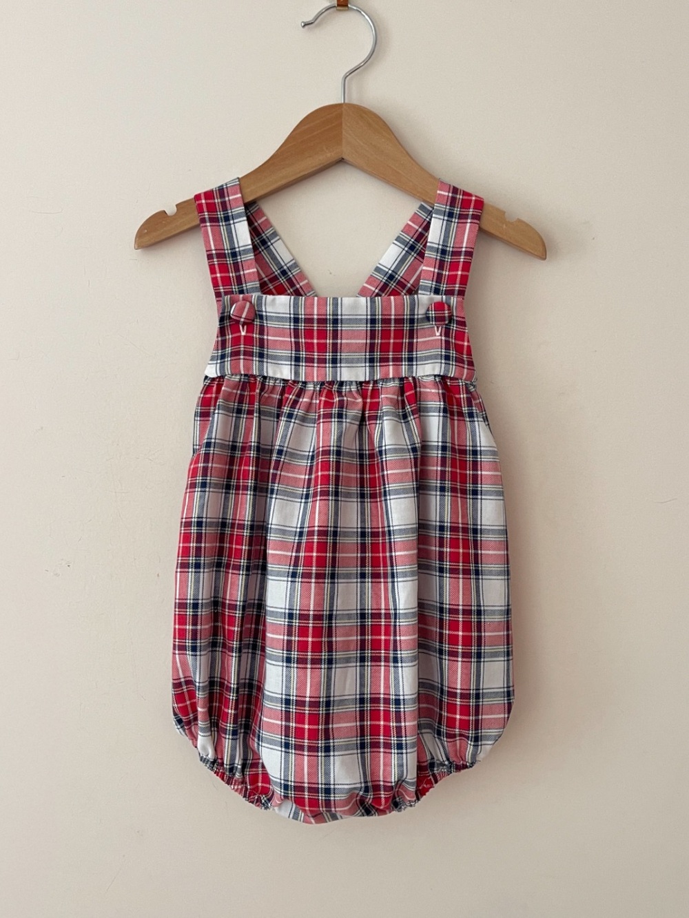TRUE EUC Boys Red White & Blue Plaid Lightweight Americana Summer Bubble Sunsuit